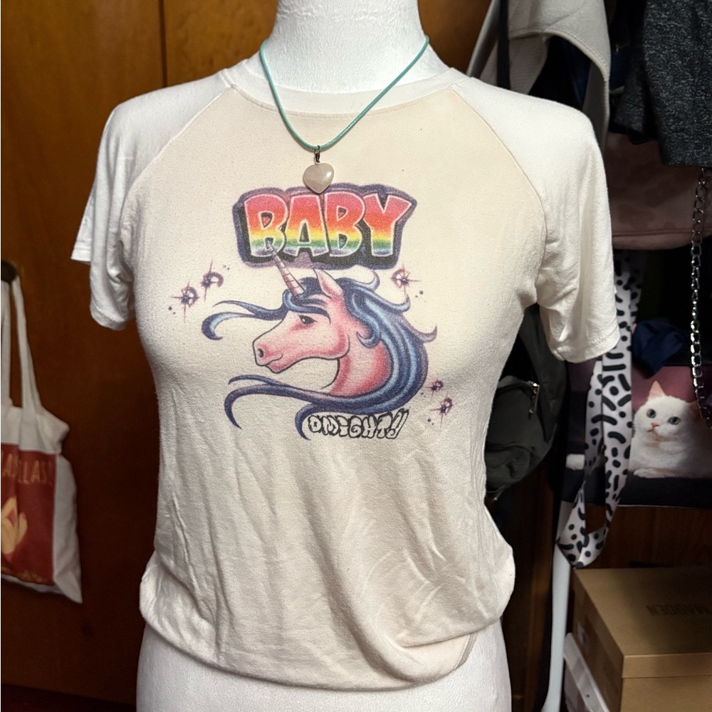 O'Mighty Cream “Baby” with Unicorn print baby tee